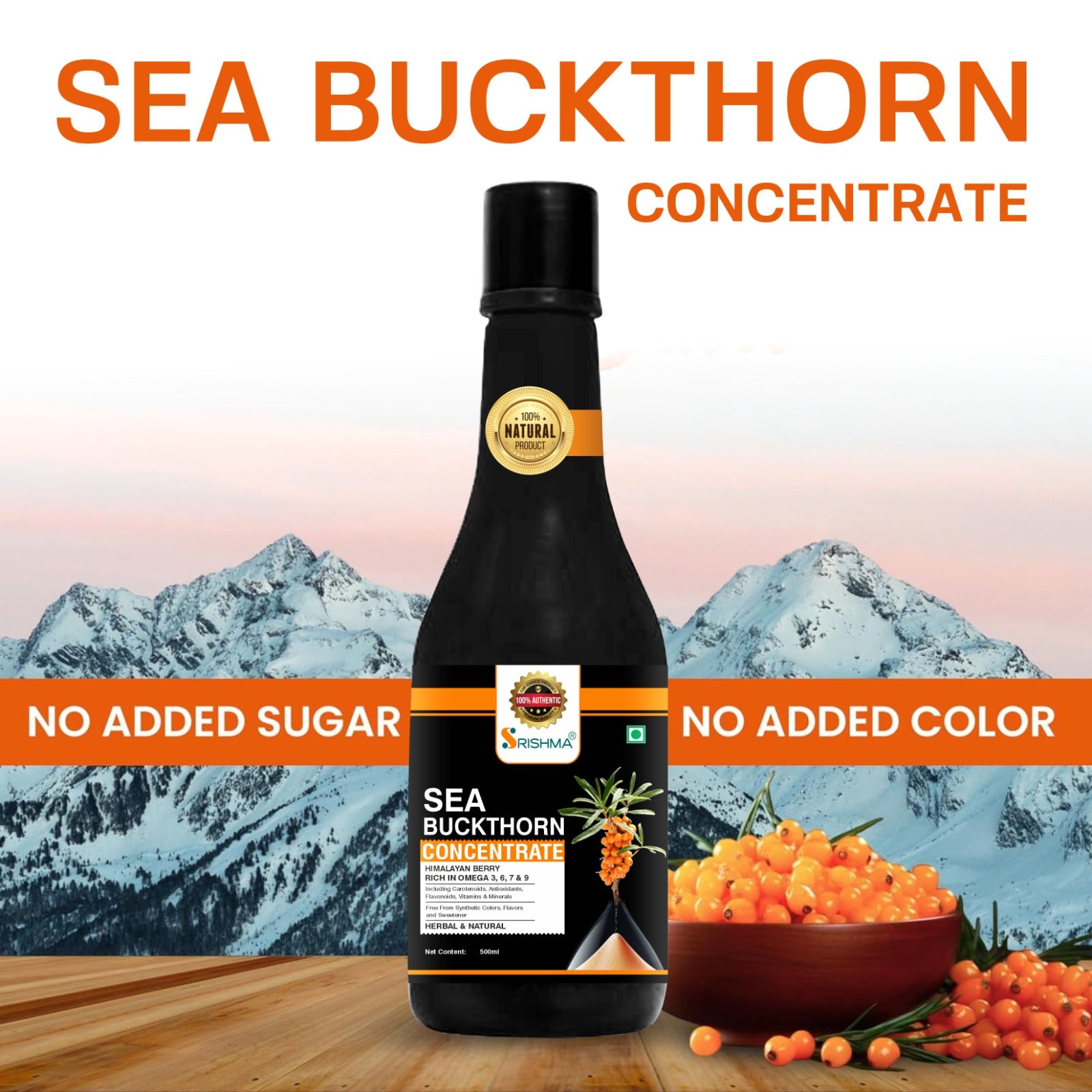 Srishma Sea Buckthorn Concentrate Pack Of 2 – 100% Natural Himalayan Berry Juice | Rich in Vitamin C & Antioxidants - Set Of 2
