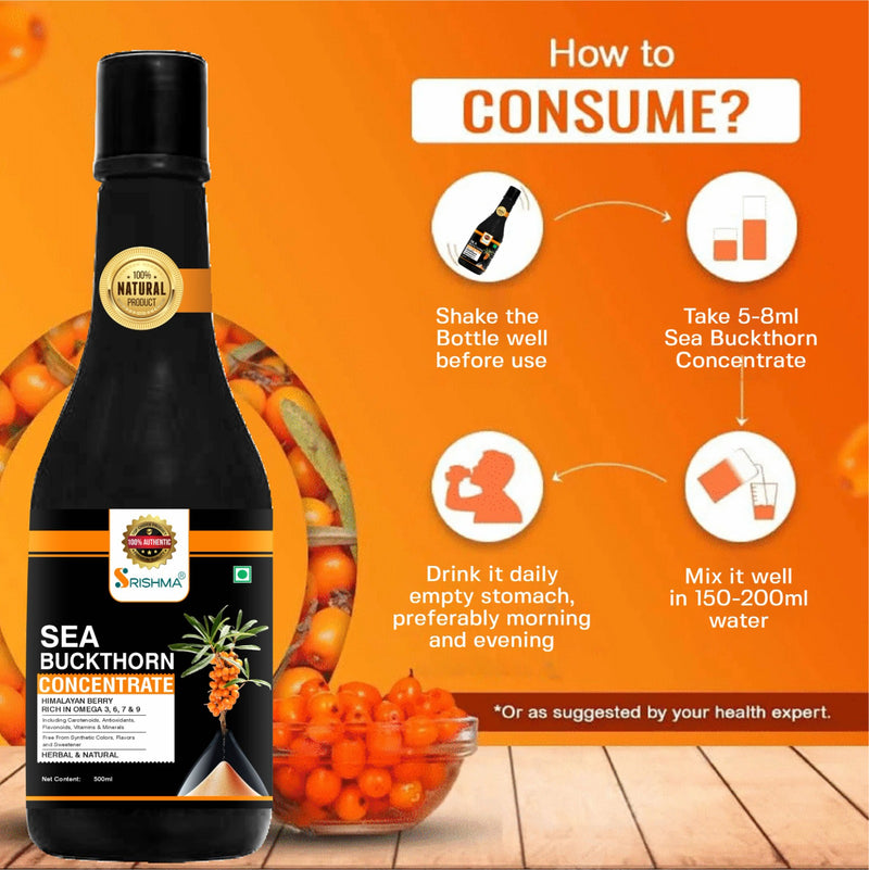 Srishma Sea Buckthorn Concentrate Pack Of 2 – 100% Natural Himalayan Berry Juice | Rich in Vitamin C & Antioxidants - Set Of 2